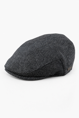 Herre flad kasket i uld, sildebensmønster, trækul, tweed, klassisk 1920'er, unisex, Del Boy