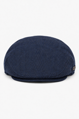 Herre flad kasket i uld, sildebensmønster, marineblå, tweed, klassisk 1920'er-unisex, Del Boy