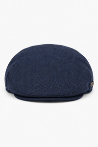 Herre flad kasket i uld, sildebensmønster, marineblå, tweed, klassisk 1920'er-unisex, Del Boy
