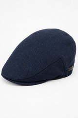 Herre flad kasket i uld, sildebensmønster, marineblå, tweed, klassisk 1920'er-unisex, Del Boy