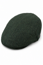 Herre flad kasket i uld, sildebensmønster, oliven, tweed, klassisk 1920'er, unisex, Del Boy