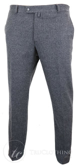 Mens Grey Charcoal Tweed Herringbone Wool Trousers - Charcoal