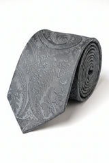 Gavesæt med gråt paisley-slips til mænd