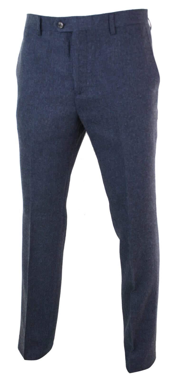 Mens Herringbone Tweed Trousers - Cavani Martez - Navy