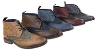Mens Leather & Tweed Laced Ankle Boots
