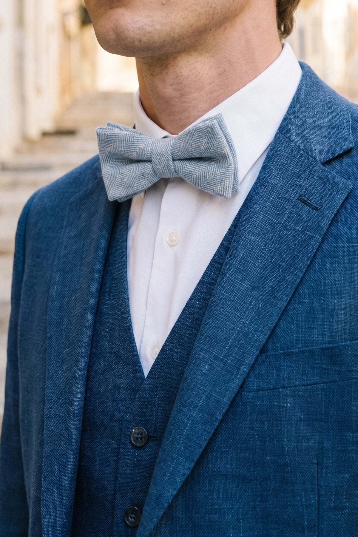 Herre lyseblå tweed butterfly