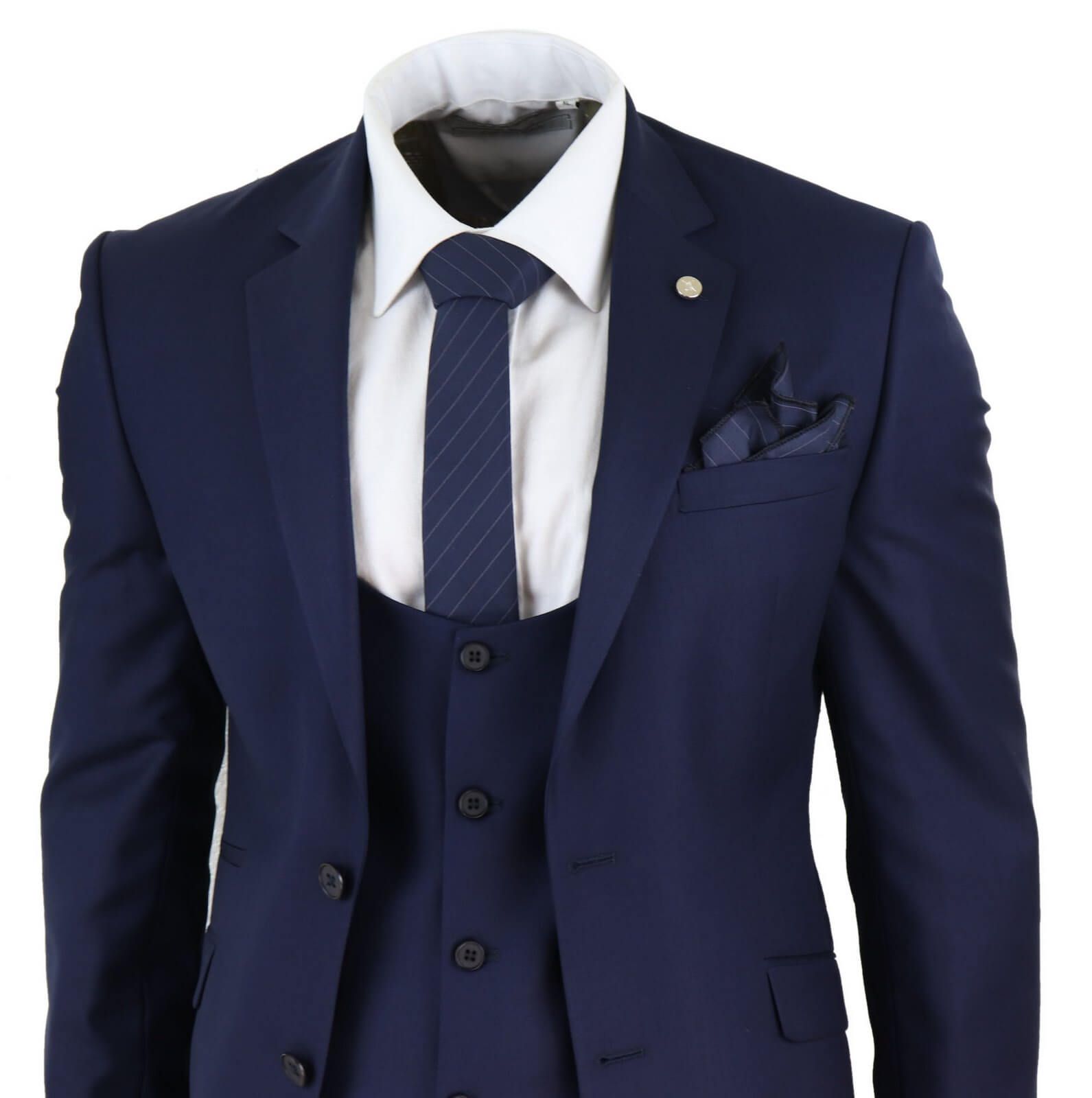 Mens Navy 3 Piece Wedding Suit