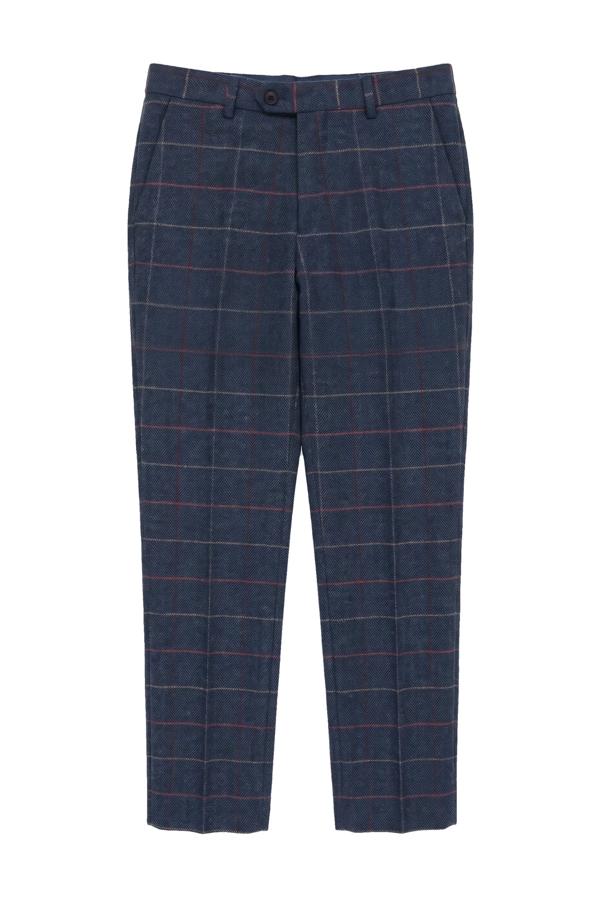 Herre Marineblå Vinbukser Ternet Sildebensmønstret Tweed Vintage Ny Marc Darcy