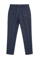 Herre Marineblå Vinbukser Ternet Sildebensmønstret Tweed Vintage Ny Marc Darcy