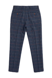 Herre Marineblå Vinbukser Ternet Sildebensmønstret Tweed Vintage Ny Marc Darcy