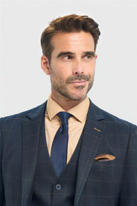 Herreblazer med ternet skræddersyet pasform i marineblå