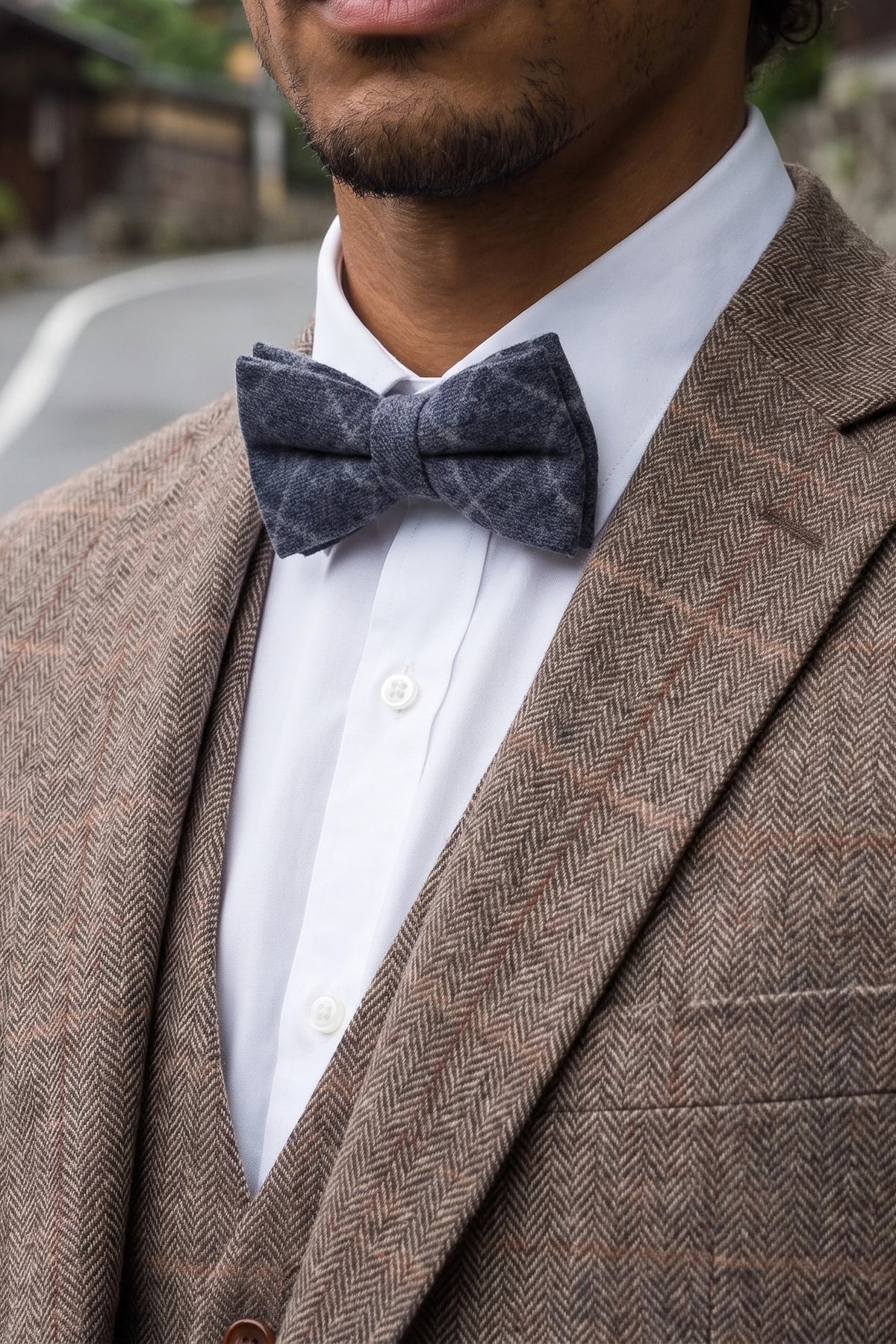Herre marineblå tweed butterfly