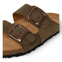 Herresandaler i olivengrøn læder med slip-on-fodseng