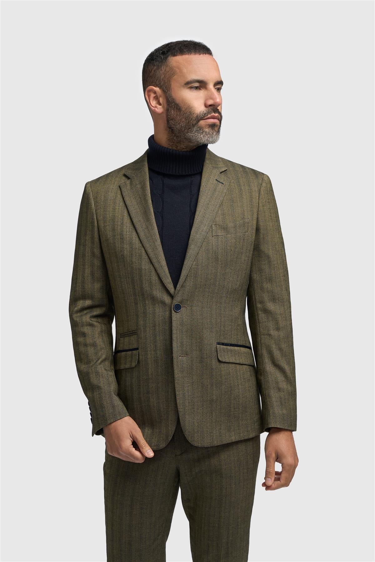 Herre olivengrøn tweed sildebensblazer