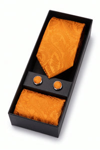Gavesæt med orange paisley-slips til mænd