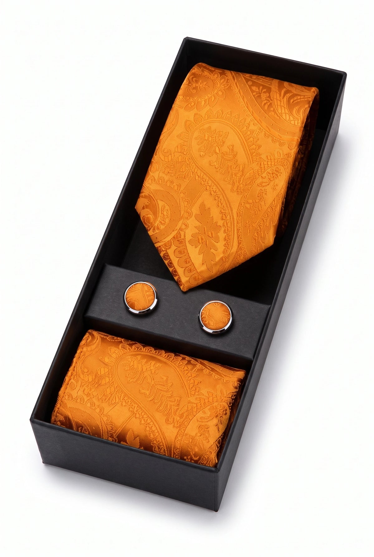 Gavesæt med orange paisley-slips til mænd
