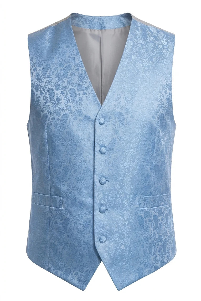 Herre 3-delt lommetørklædevest med paisley-motiv og blomsterprint - Sky