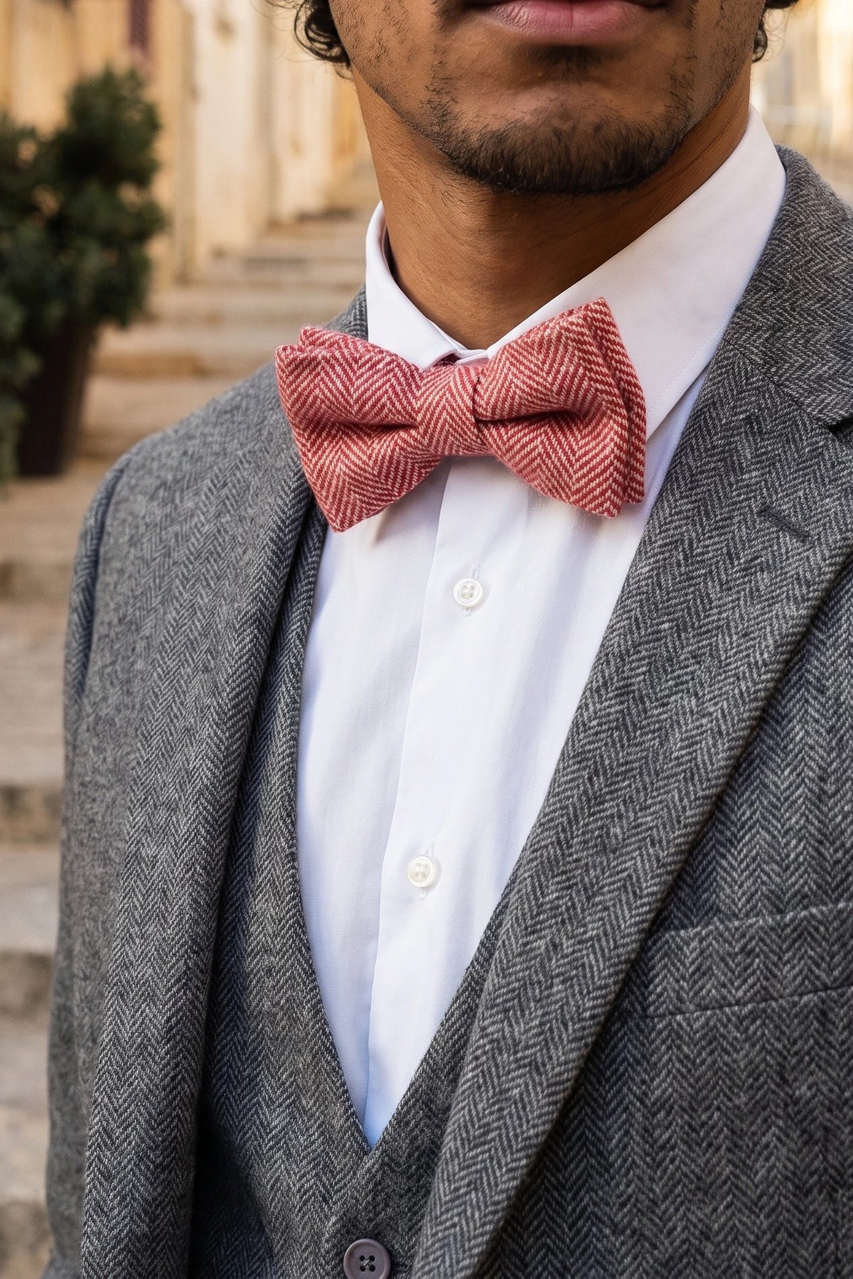 Herre lyserød tweed butterfly