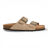 Herre sandbeige slip-on lædersandaler med fodseng