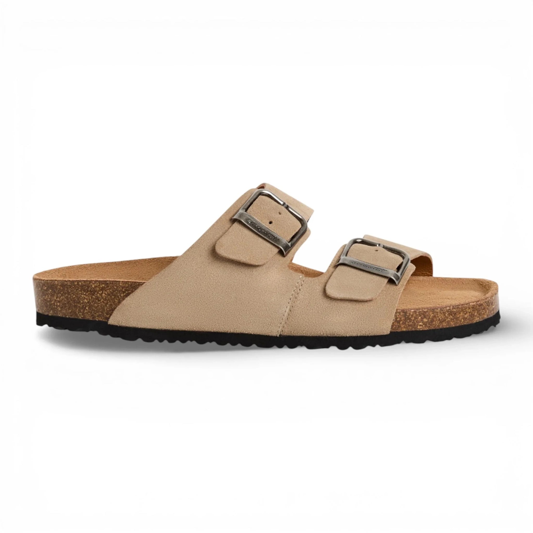 Herre sandbeige slip-on lædersandaler med fodseng