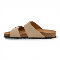 Herre sandbeige slip-on lædersandaler med fodseng