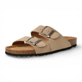 Herre sandbeige slip-on lædersandaler med fodseng