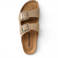 Herre sandbeige slip-on lædersandaler med fodseng