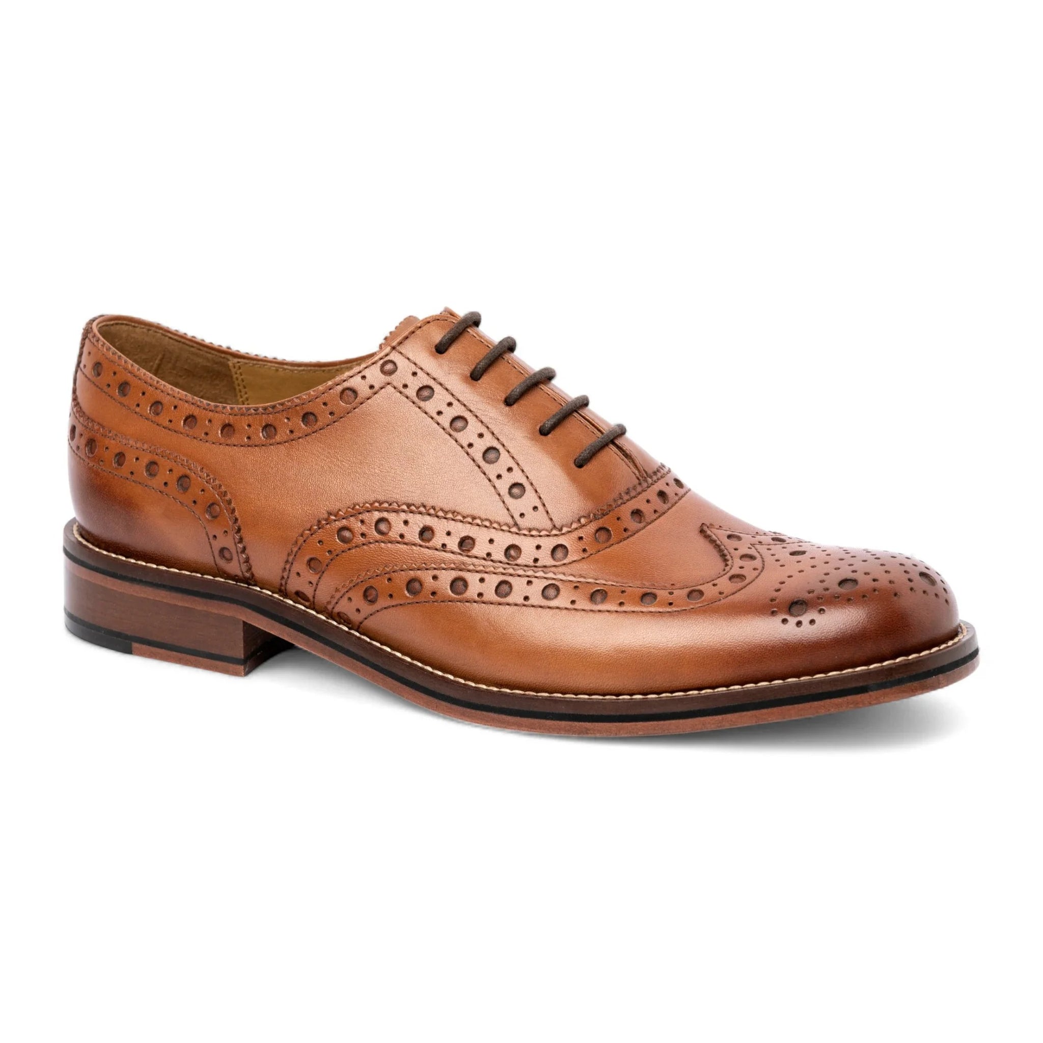 Herresko med wingtip-brogue-detaljer i læder og brunbrun