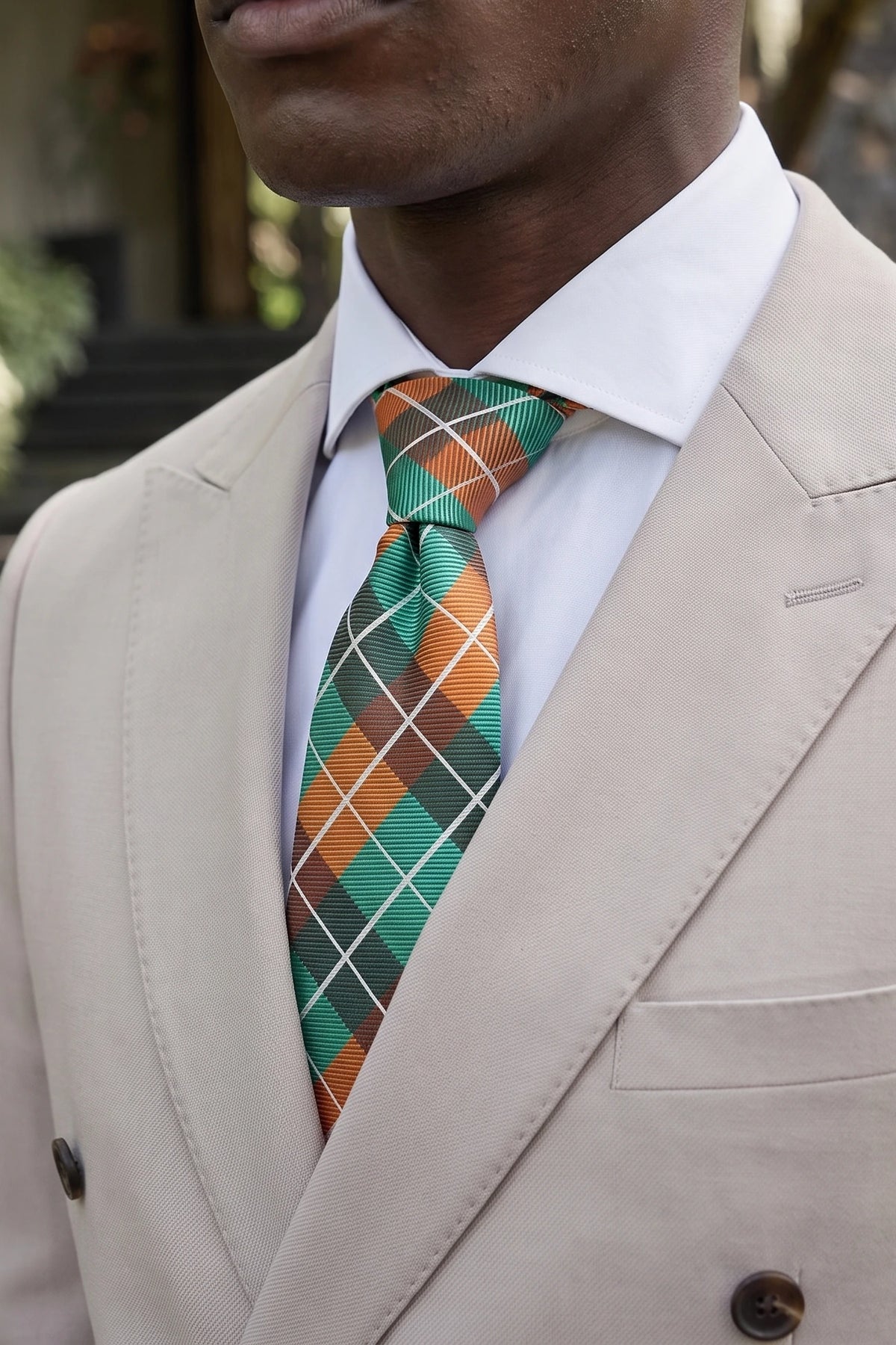 Herreslips i blågrønt, ternet