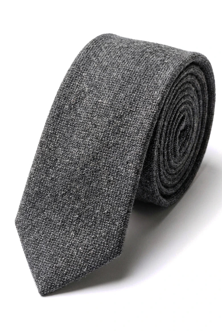 Herre Slips og Lommetørklædesæt - Grå Tweed STZ23, One Size