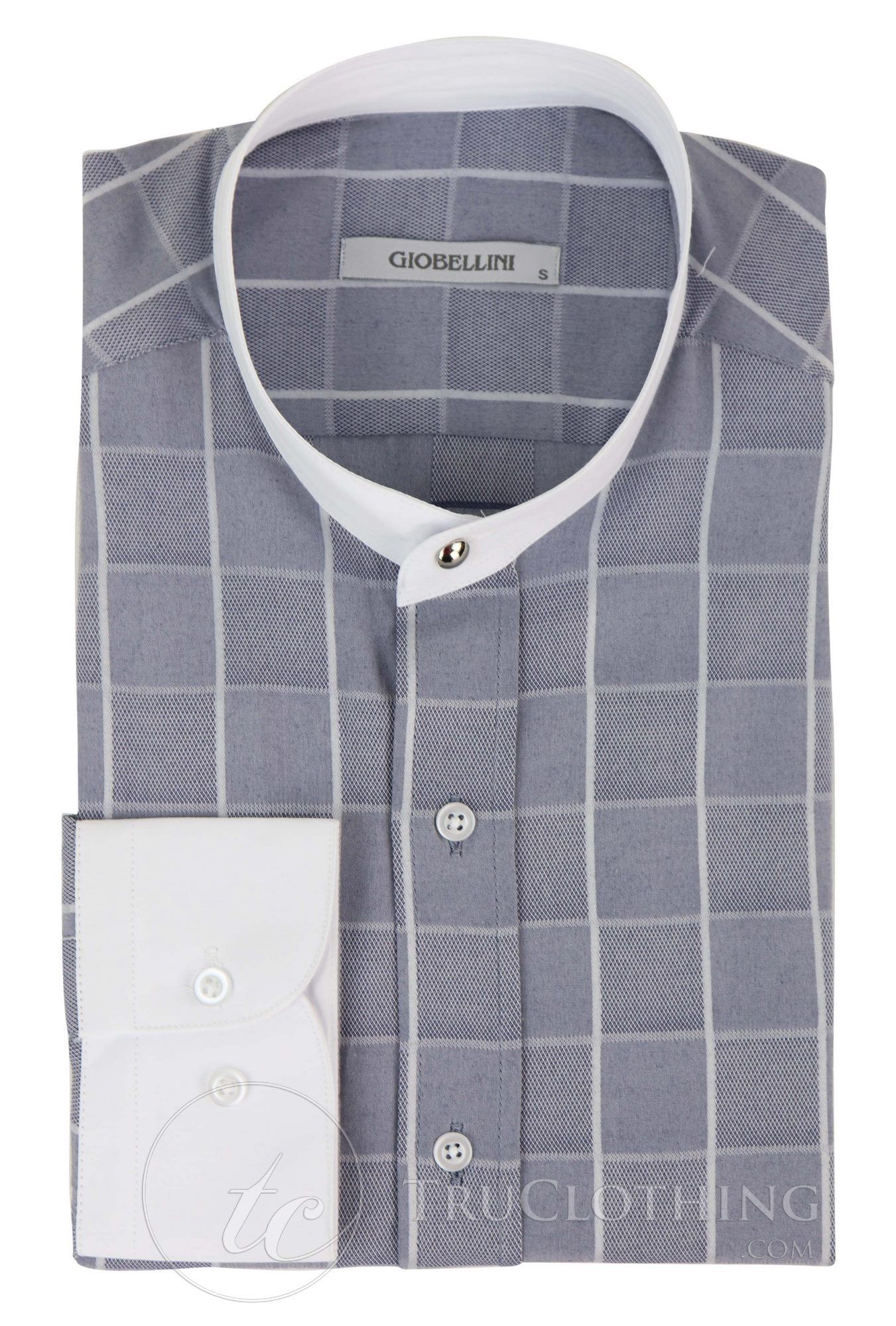 Mens Vintage Check Pattern Shirt with Removable Collar