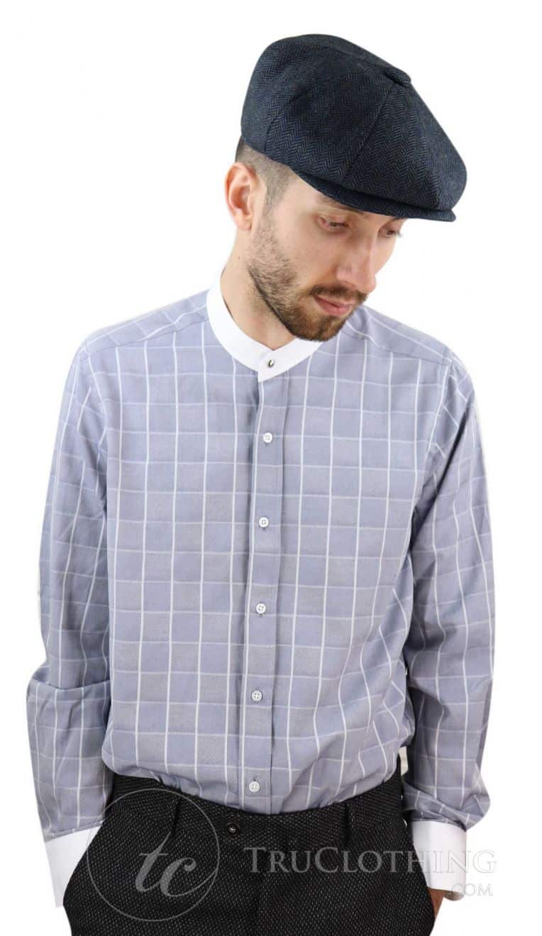 Mens Vintage Check Pattern Shirt with Removable Collar