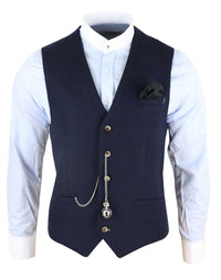 Mens Vintage Navy-Blue Waistcoat with Pocket Watch