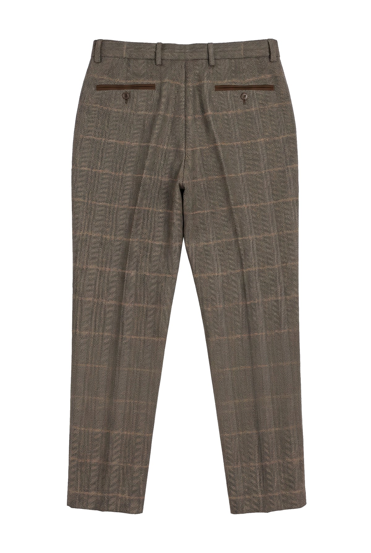 Dx-7 - Herre Tweed Ternet Bukser Sildebensmønster Tan Brun Regular