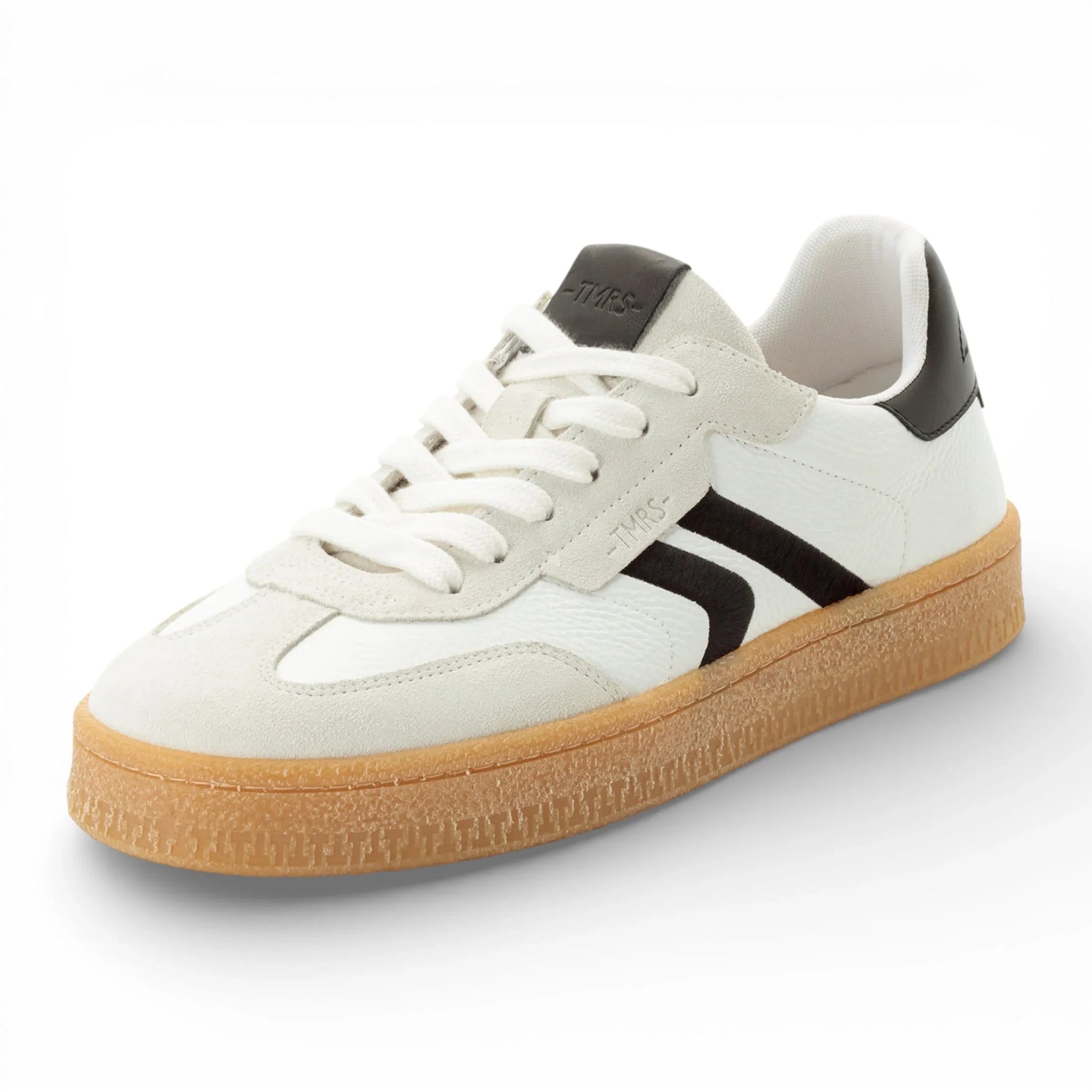 Herresneakers i hvid læder med sorte striber
