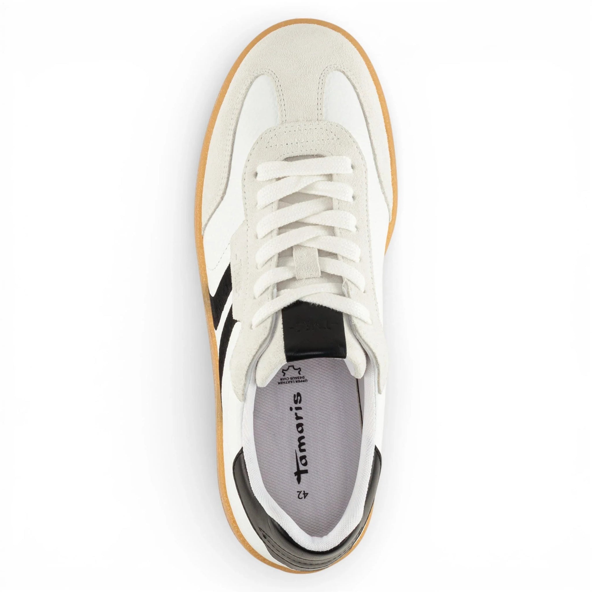 Herresneakers i hvid læder med sorte striber