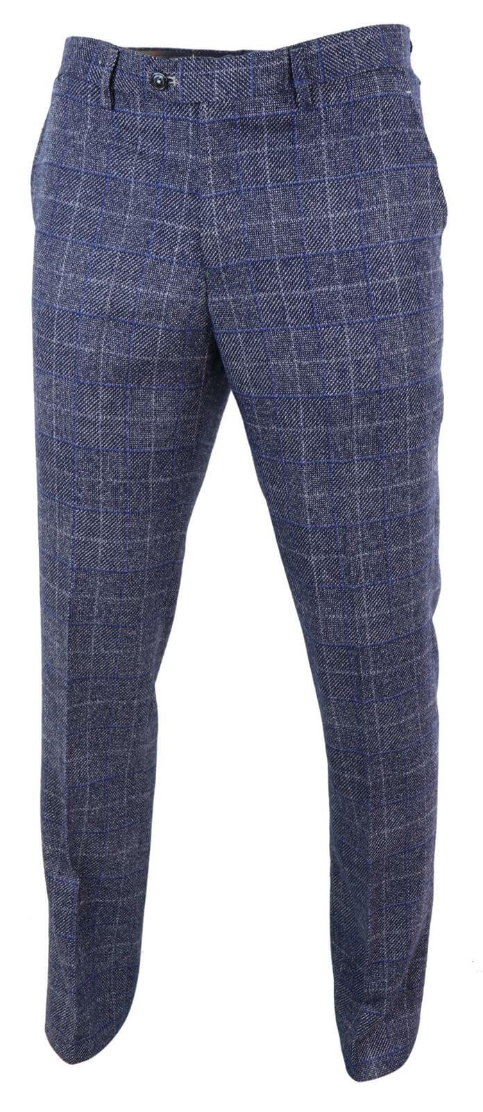 Mens Blue Check Vintage Trousers - Cavani Miles