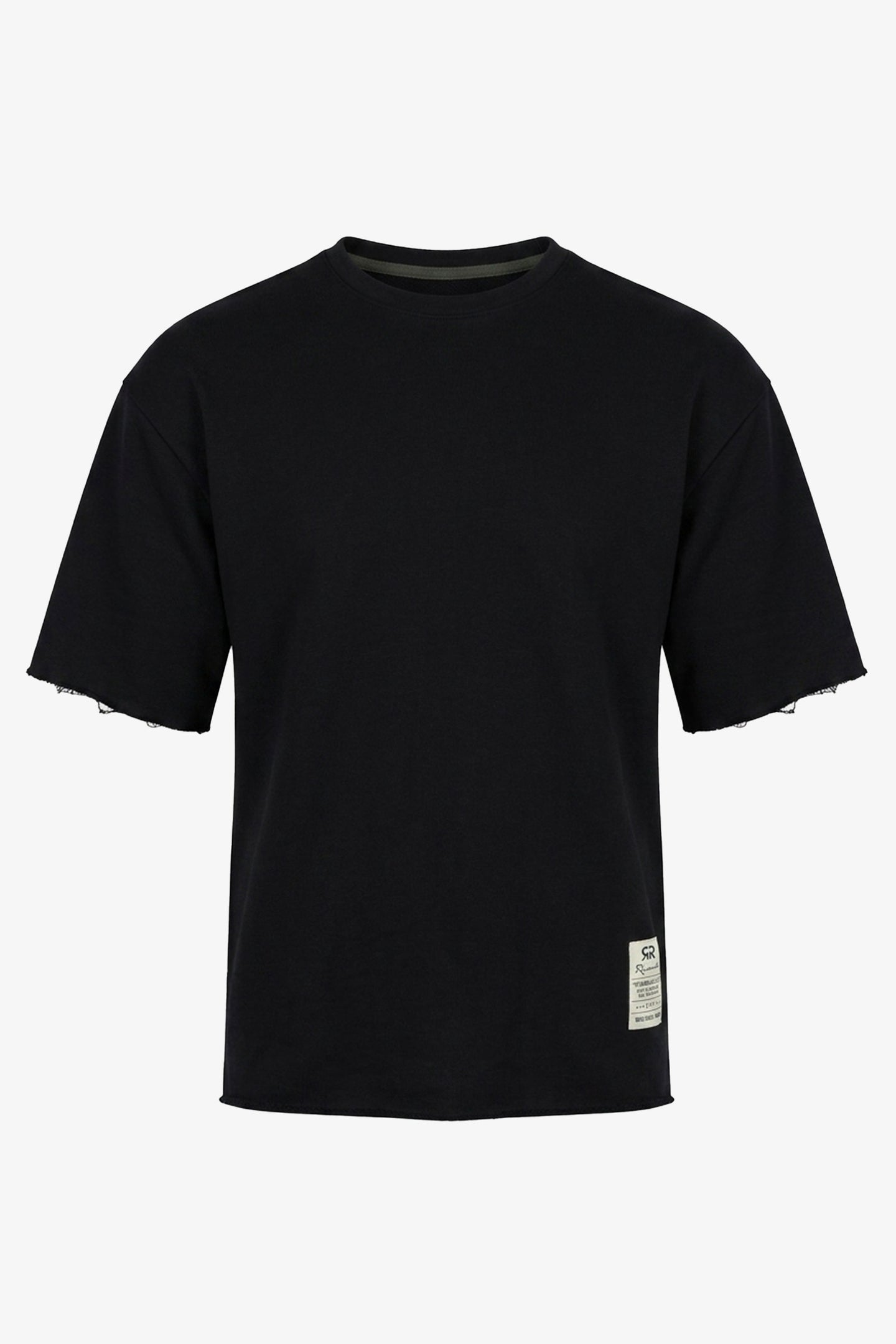 Herre T-shirt med rund hals og afslappet pasform i mørk marineblå med rå kant og bomuldsblanding