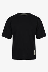 Herre T-shirt med rund hals og afslappet pasform i mørk marineblå med rå kant og bomuldsblanding