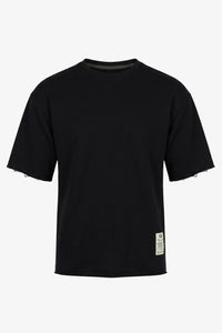 Herre T-shirt med rund hals og afslappet pasform i mørk marineblå med rå kant og bomuldsblanding