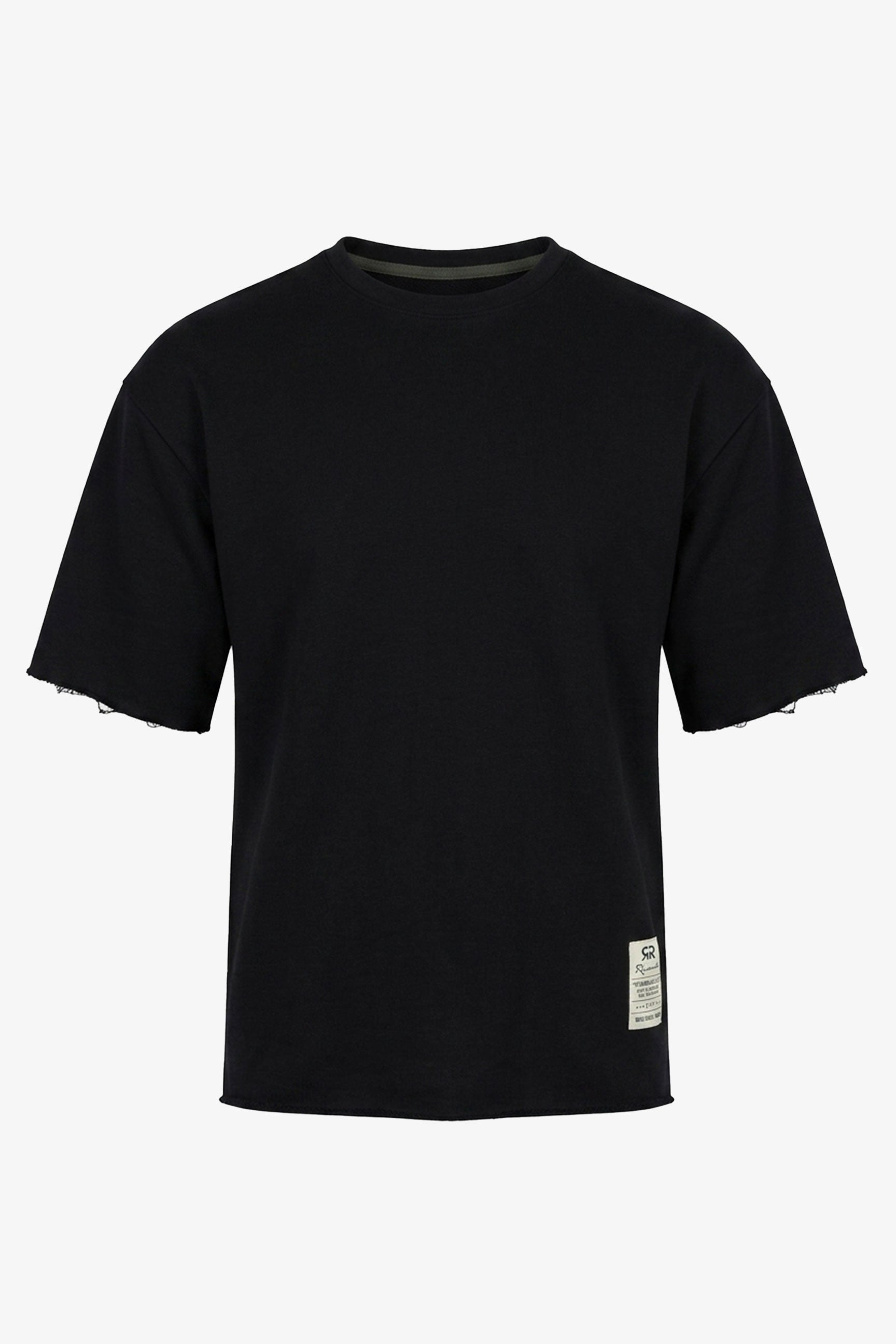Herre T-shirt med rund hals og afslappet pasform i mørk marineblå med rå kant og bomuldsblanding