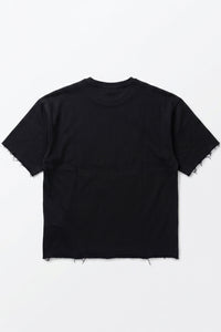 Herre T-shirt med rund hals og afslappet pasform i mørk marineblå med rå kant og bomuldsblanding