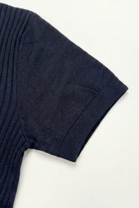 Marineblå strikket poloshirt med lynlås til mænd