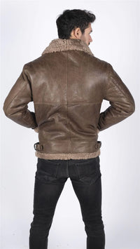 Mens Genuine Sheepskin Leather B3 Flying Aviator Vintage Brown Teddy Sheep Fur