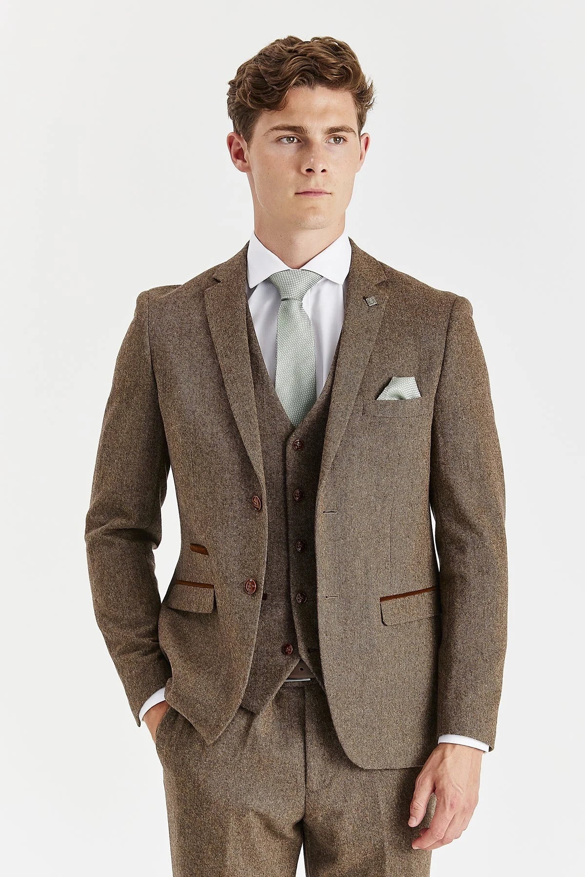 Oscar - Herrebrun blazer i tweed i uldblanding