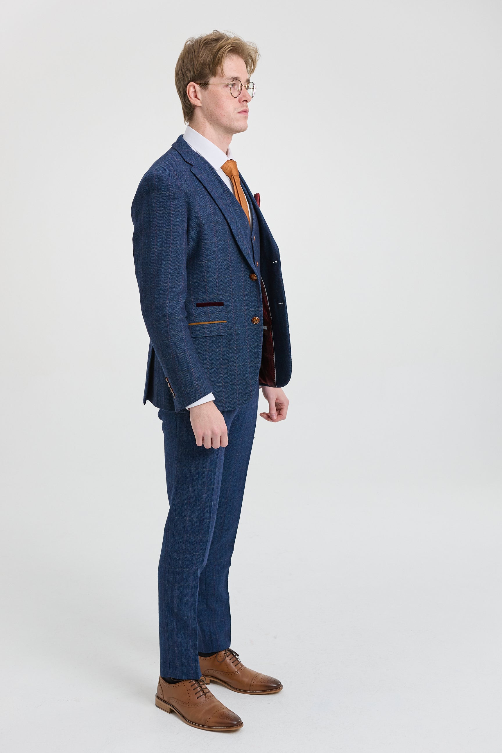 Scott Herre Blå 3-delt Tweed Ternet Suit