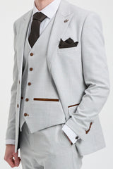 Mark herre gråsten 3-delt tweed ternet jakkesæt med brune kanter til bryllupper og gallafester