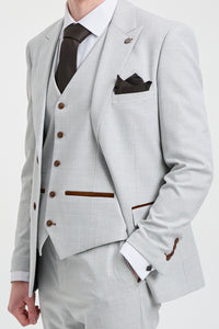 Mark herre gråsten 3-delt tweed ternet jakkesæt med brune kanter til bryllupper og gallafester
