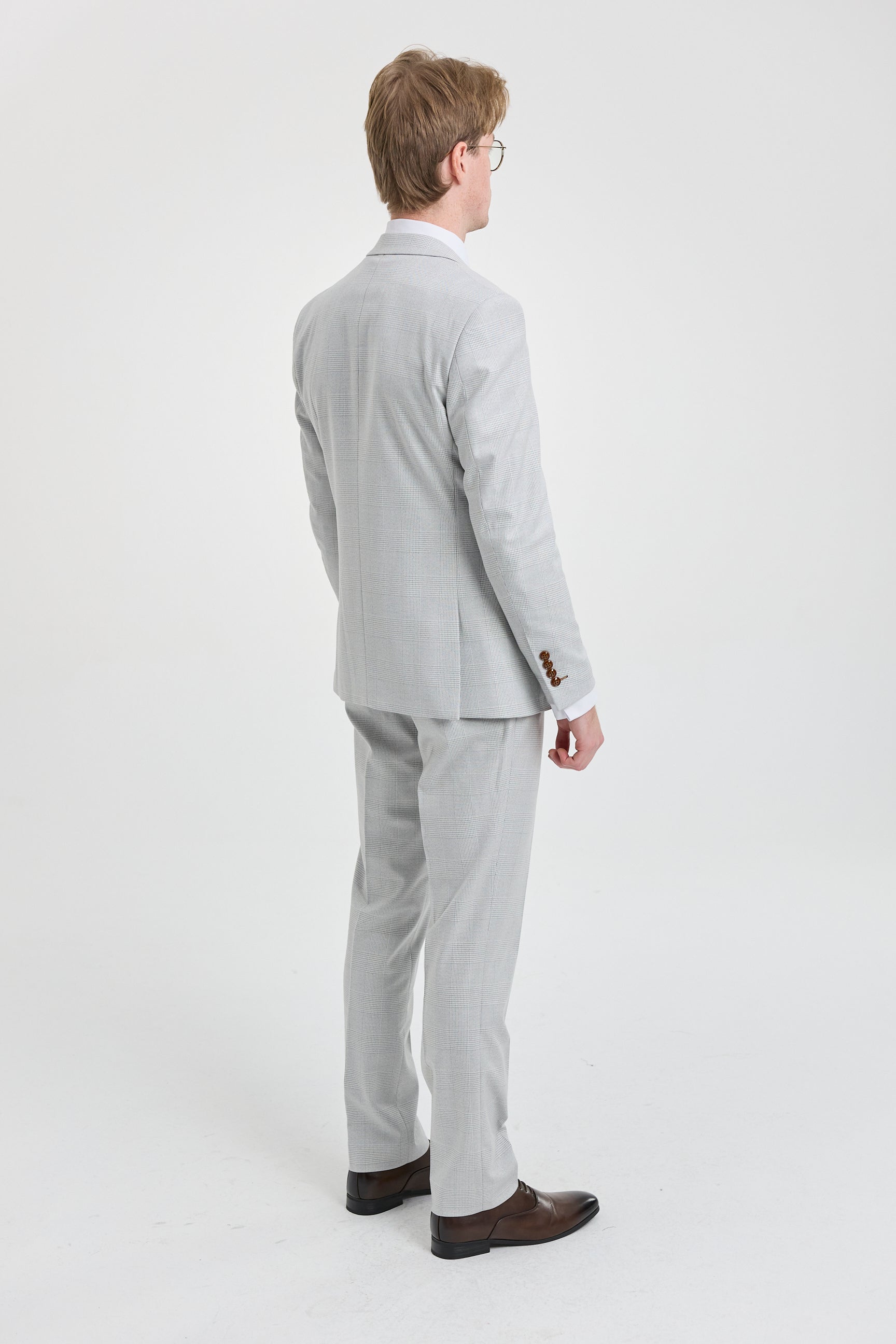 Mark herre gråsten 3-delt tweed ternet jakkesæt med brune kanter til bryllupper og gallafester