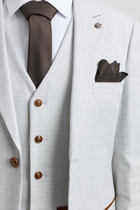 Mark herre gråsten 3-delt tweed ternet jakkesæt med brune kanter til bryllupper og gallafester